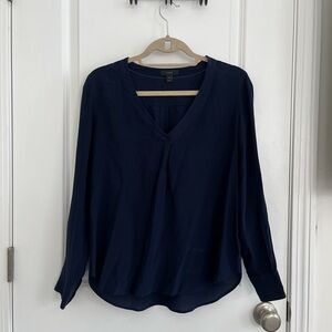 J. Crew Blue Long Sleeve Relaxed Blouse 100% silk